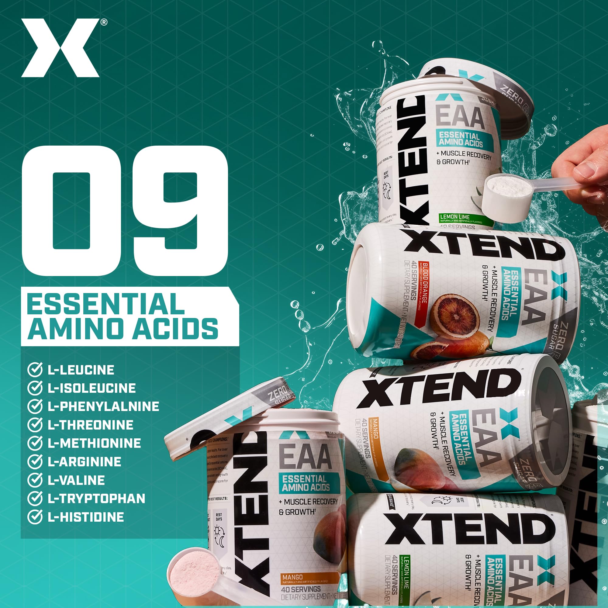 Xtend Scivation EAA + BCAA Powder - 9 Essential Amino Acids, 10g EAAs per 2 Servings, Mango, 40 Servings