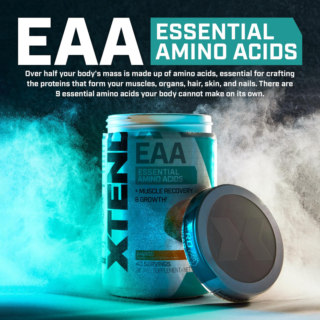Xtend Scivation EAA + BCAA Powder - 9 Essential Amino Acids, 10g EAAs per 2 Servings, Mango, 40 Servings