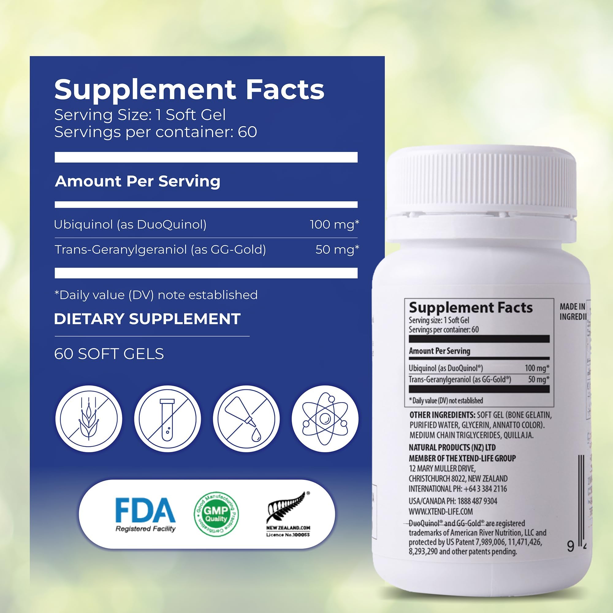Xtendlife Xtend-Quinol: Natural CoQ10 Ubiquinol + GG for Cellular Energy and Heart Health (2 Month Supply)