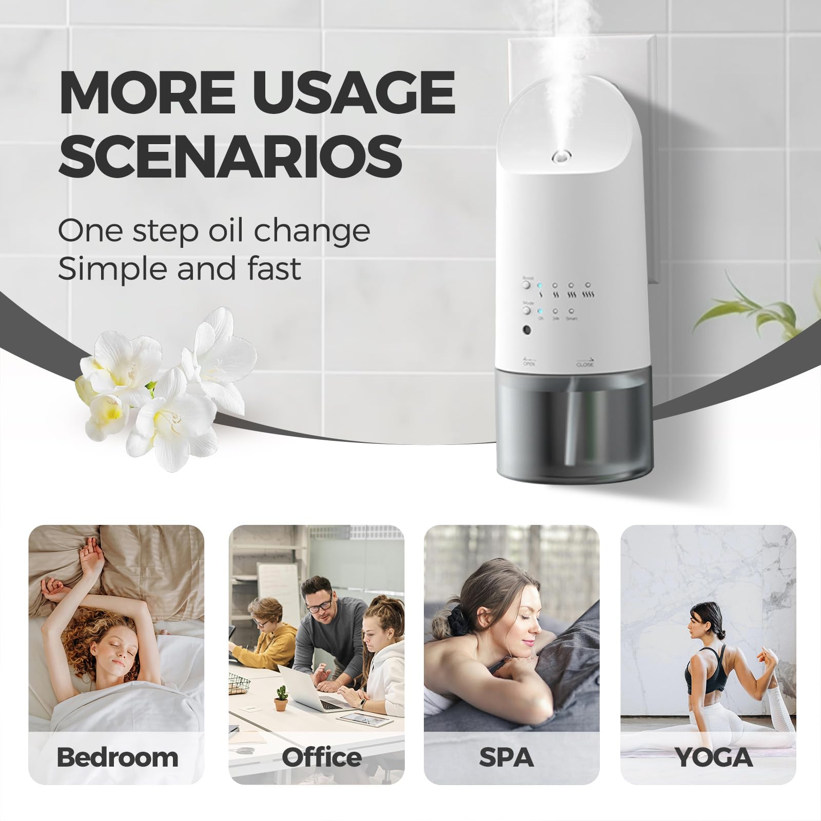 XunliAero Plug-in Waterless Diffuser — 500 sq ft Coverage, Nano Mist, Auto Day/Night, 160 ml