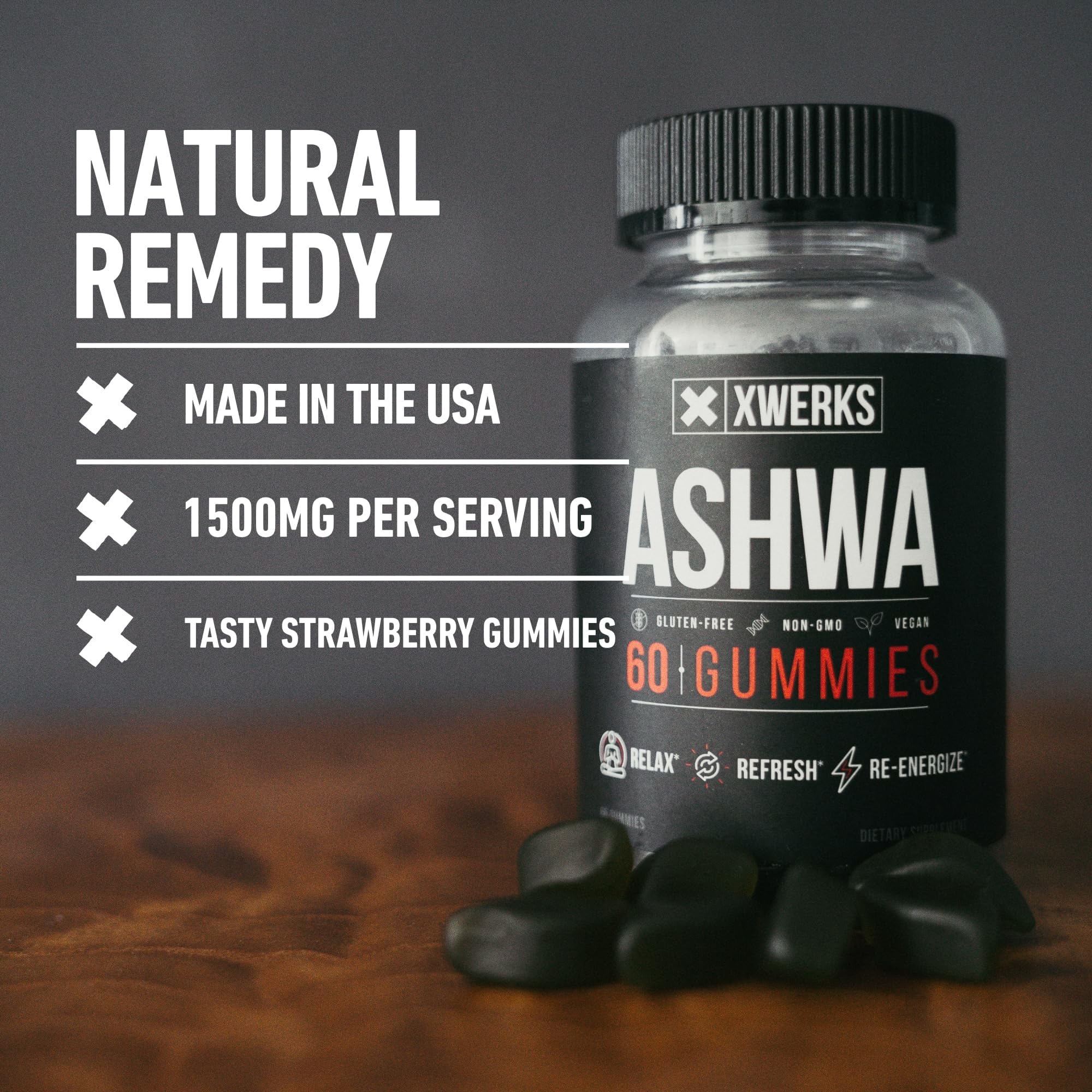 XWERKS Ashwagandha Gummies – Extra Strength 1500mg | Immune Support, Stress Relief & Endurance | 60 Count