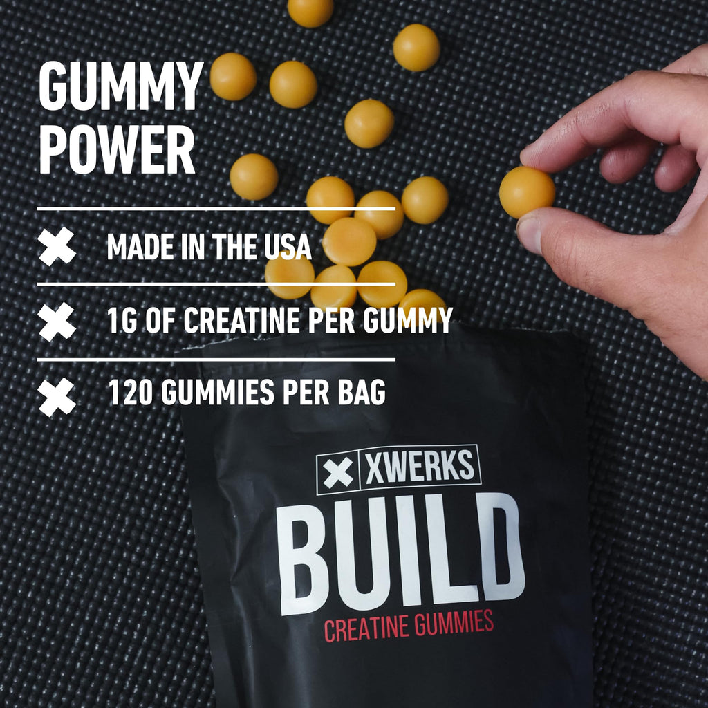 Xwerks Build Creatine Gummies for Men and Women – 120 Count, 1g per Gummy, Lemon Flavor, 4g Total Creatine per Serving
