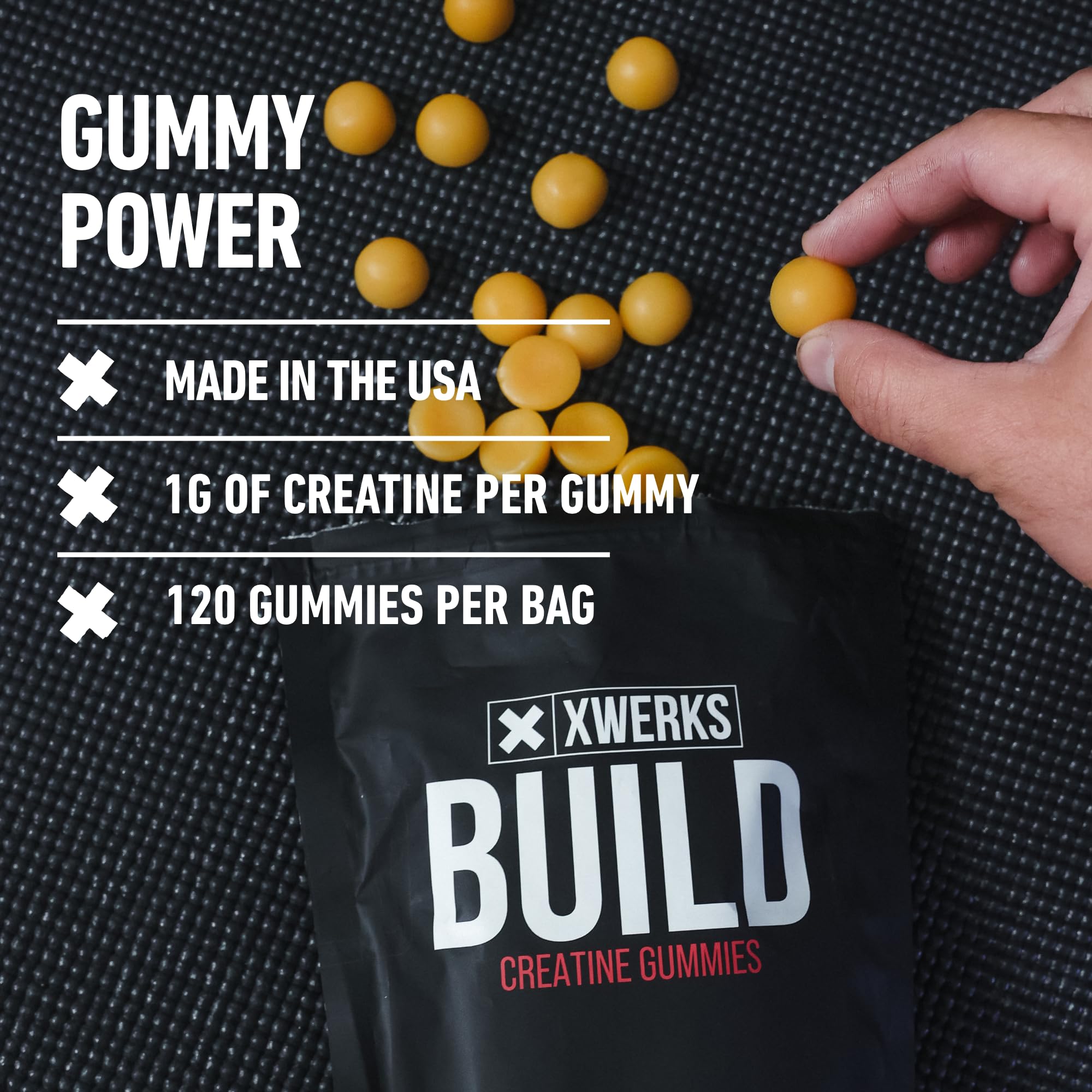 Xwerks Build Creatine Gummies for Men and Women – 120 Count, 1g per Gummy, Lemon Flavor, 4g Total Creatine per Serving