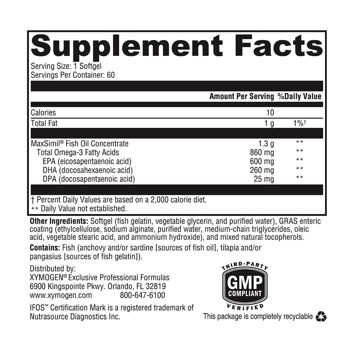 XYMOGEN Omega MonoPure 1300 EC — 3X Absorption DHA/EPA Omega-3 (60 Softgels)