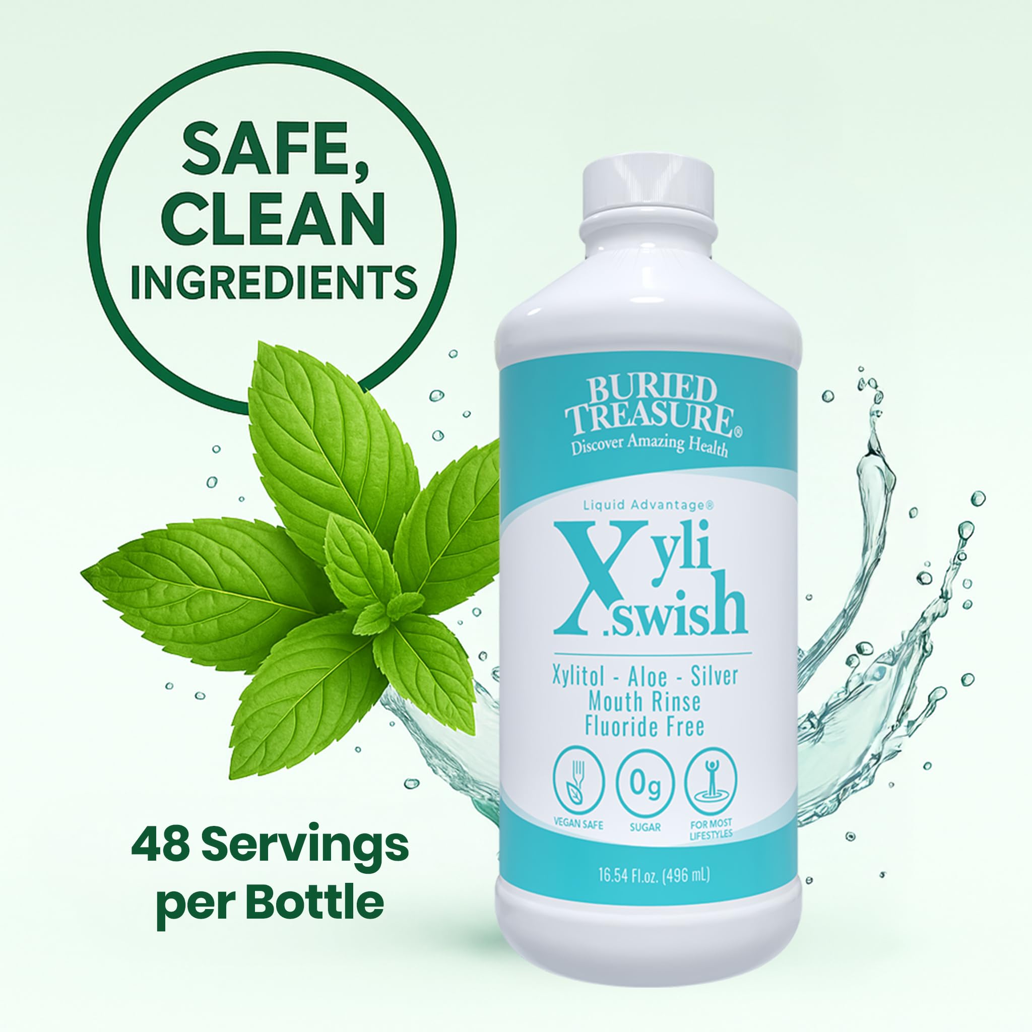 Xyli Swish - All Natural Formulated Nano Silver, Xylitol & Aloe Mouthwash - Alcohol and Fluoride Free - Oral Rinse to Fight Bad Breath & Dry Mouth - Peppermint Flavor - 16oz.