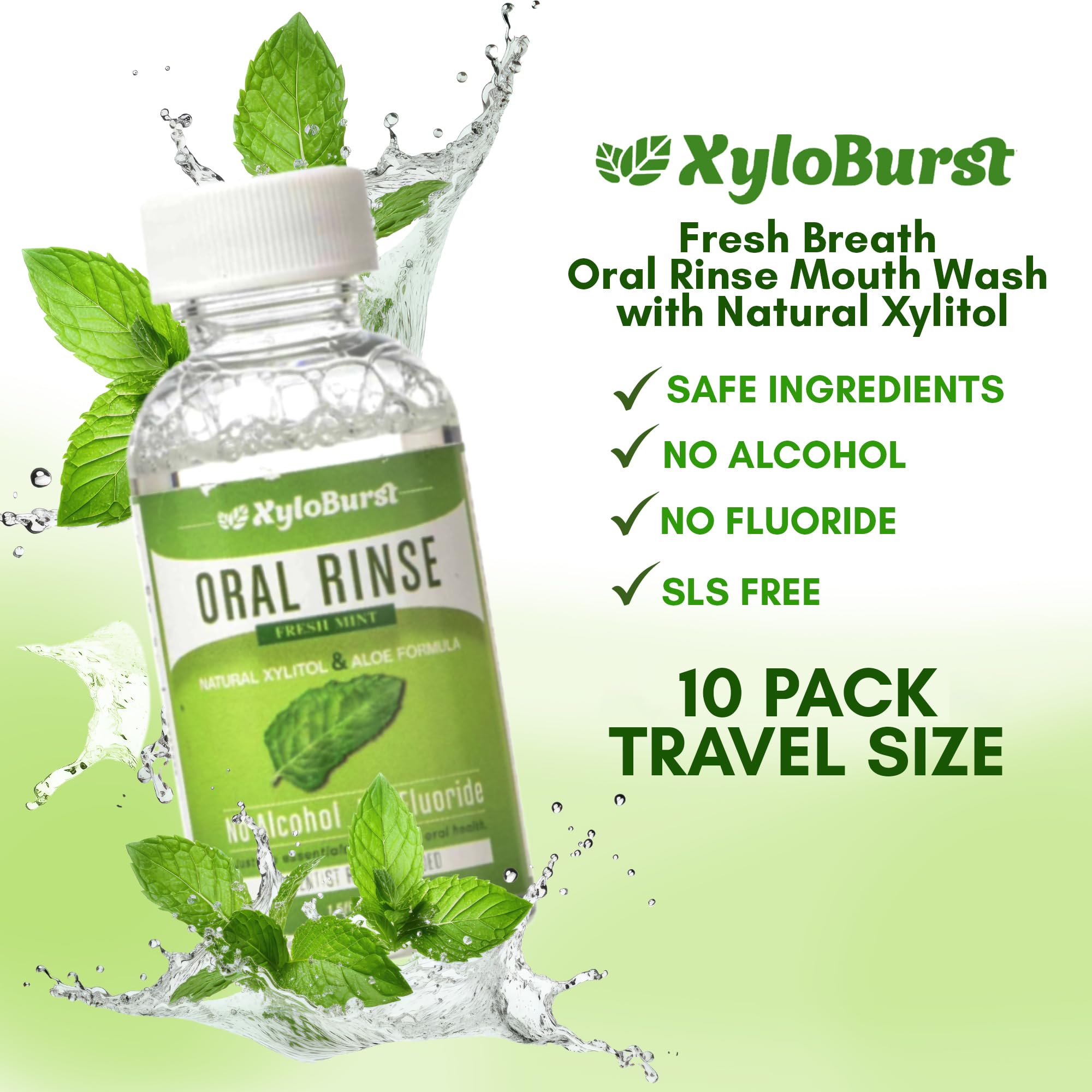 Xyloburst Oral Rinse – Natural Xylitol Mouthwash, Fluoride Free, SLS Free | Travel 10-Pack