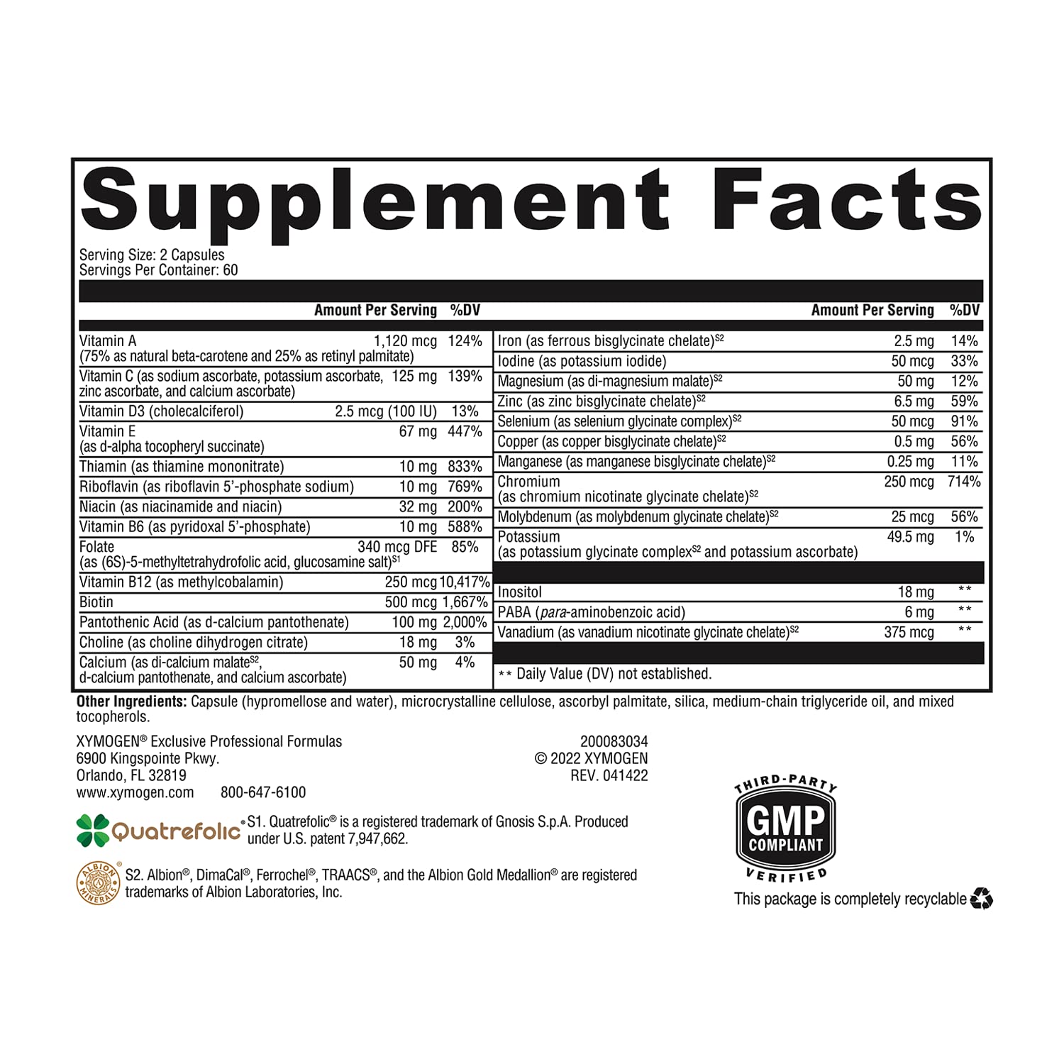 XYMOGEN ActivNutrients with Iron & Copper – Premium Multivitamin & Mineral for Wellness, Energy & Mood Support (120 Capsules)