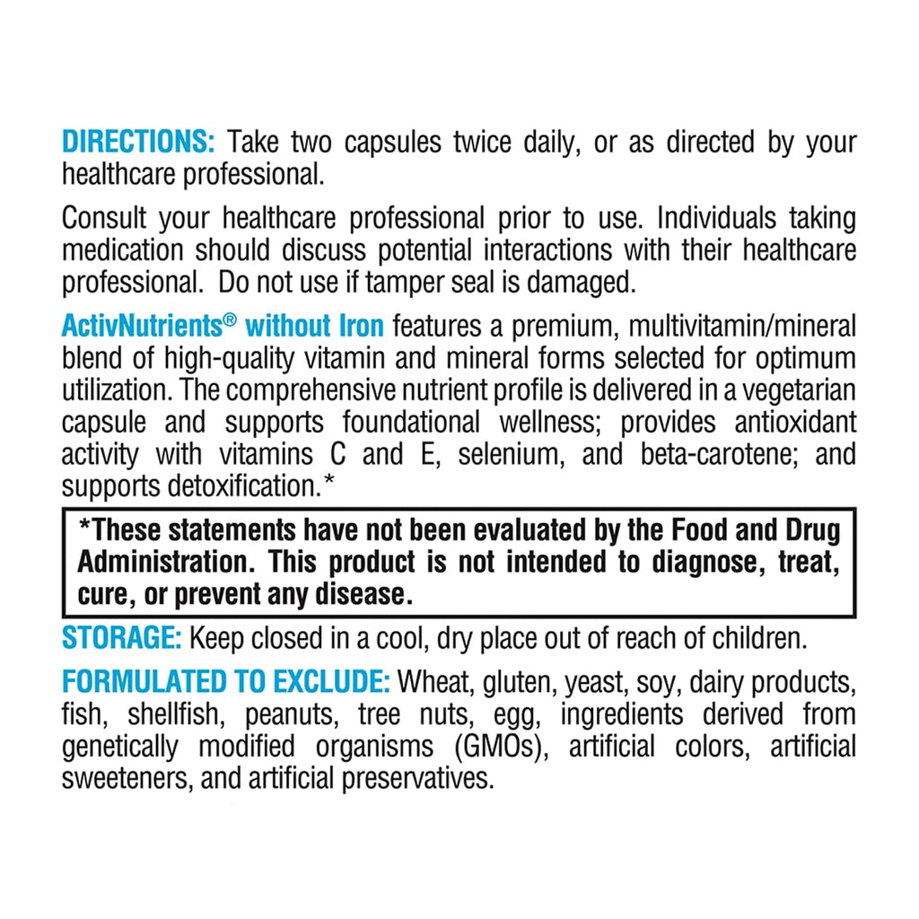 XYMOGEN ActivNutrients Without Iron - Multivitamin & Mineral Support
