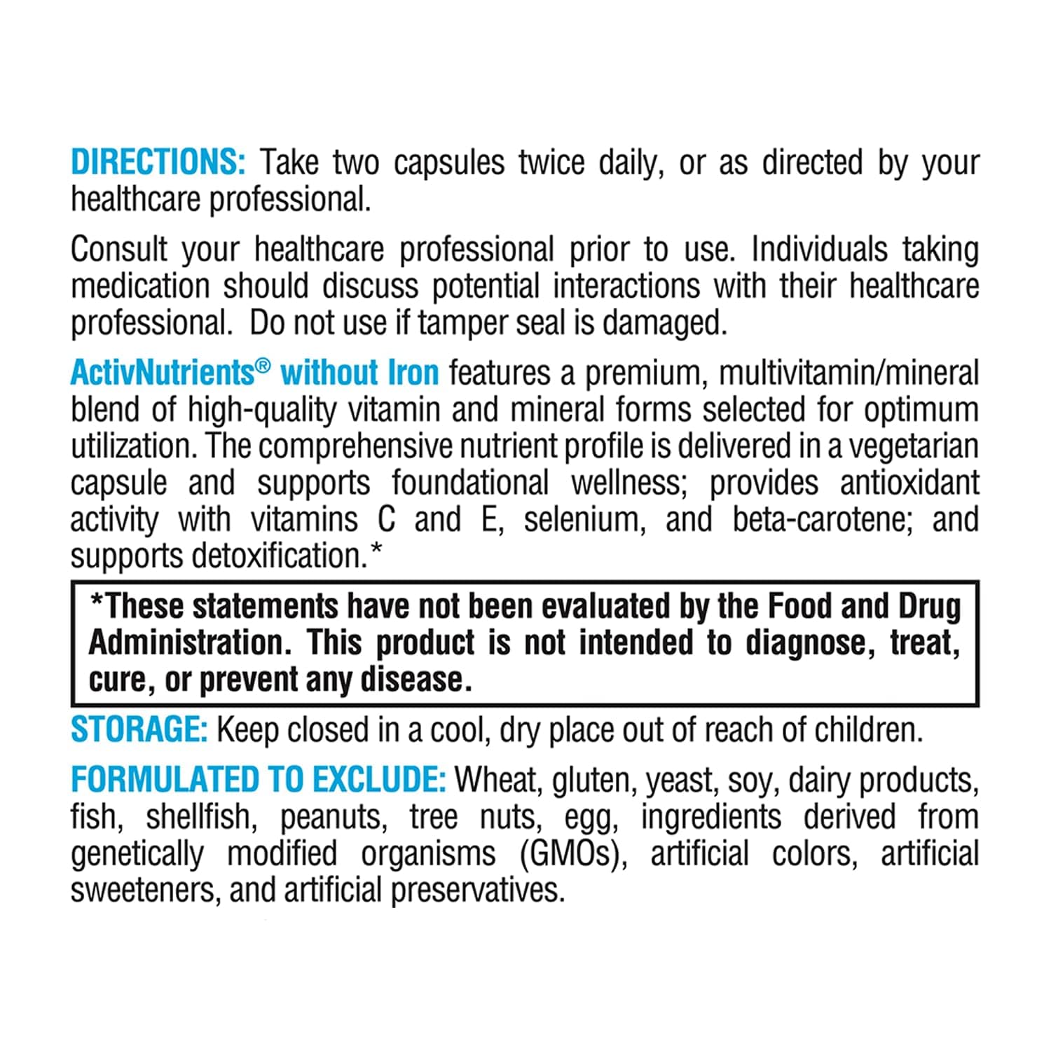 XYMOGEN ActivNutrients Without Iron - Multivitamin & Mineral Support