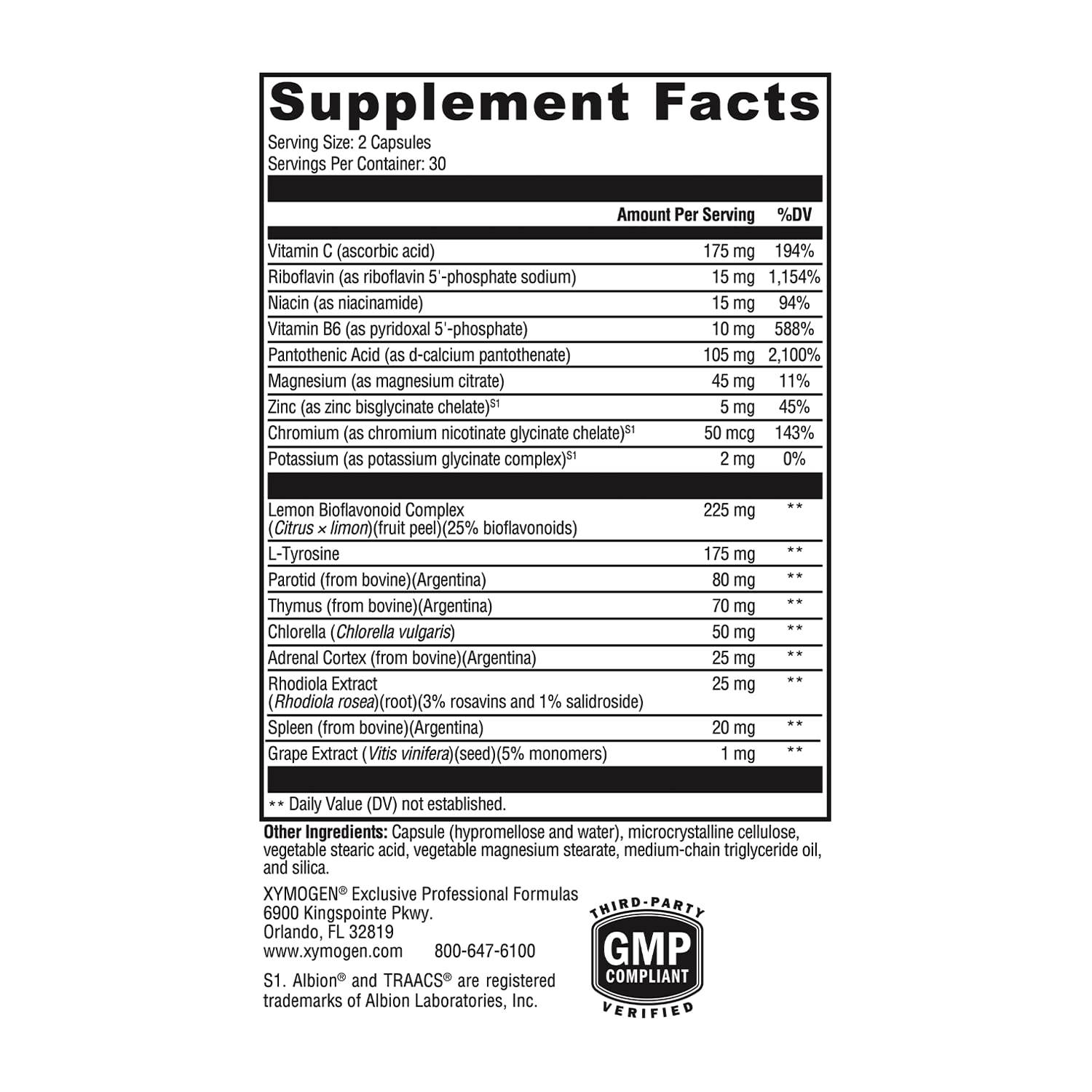 XYMOGEN Adrenal Manager Supplement - Energy, Stress Response + Adrenal Gland Support - with L-Tyrosine, Zinc Chelate, VIT B6, Magnesium, Pantothenic Acid, Rhodiola Rosea (60 Capsules)