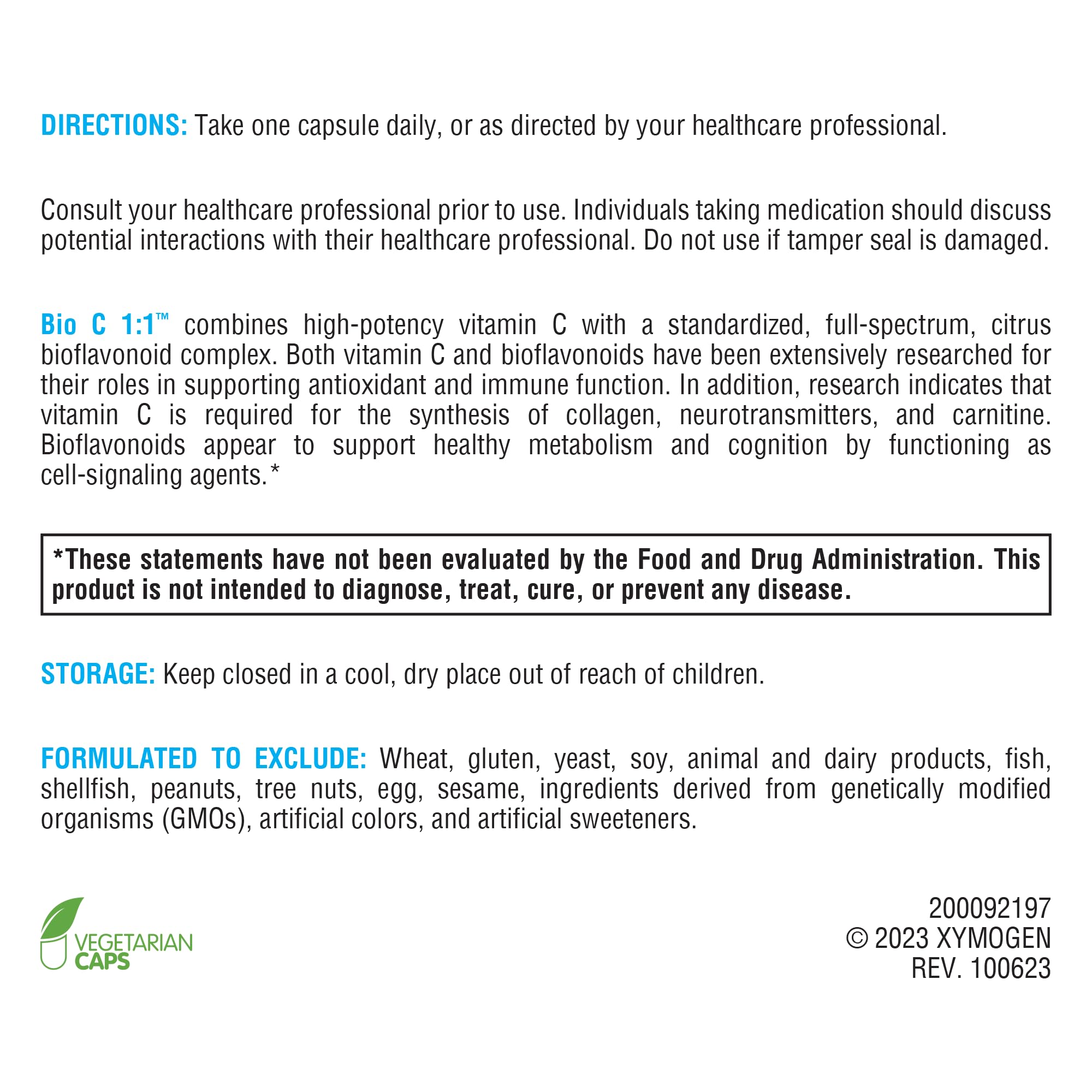 XYMOGEN Bio C 1:1 - High Potency Vitamin C with Citrus Bioflavonoids (90 Capsules) | Immune Support & Collagen Synthesis