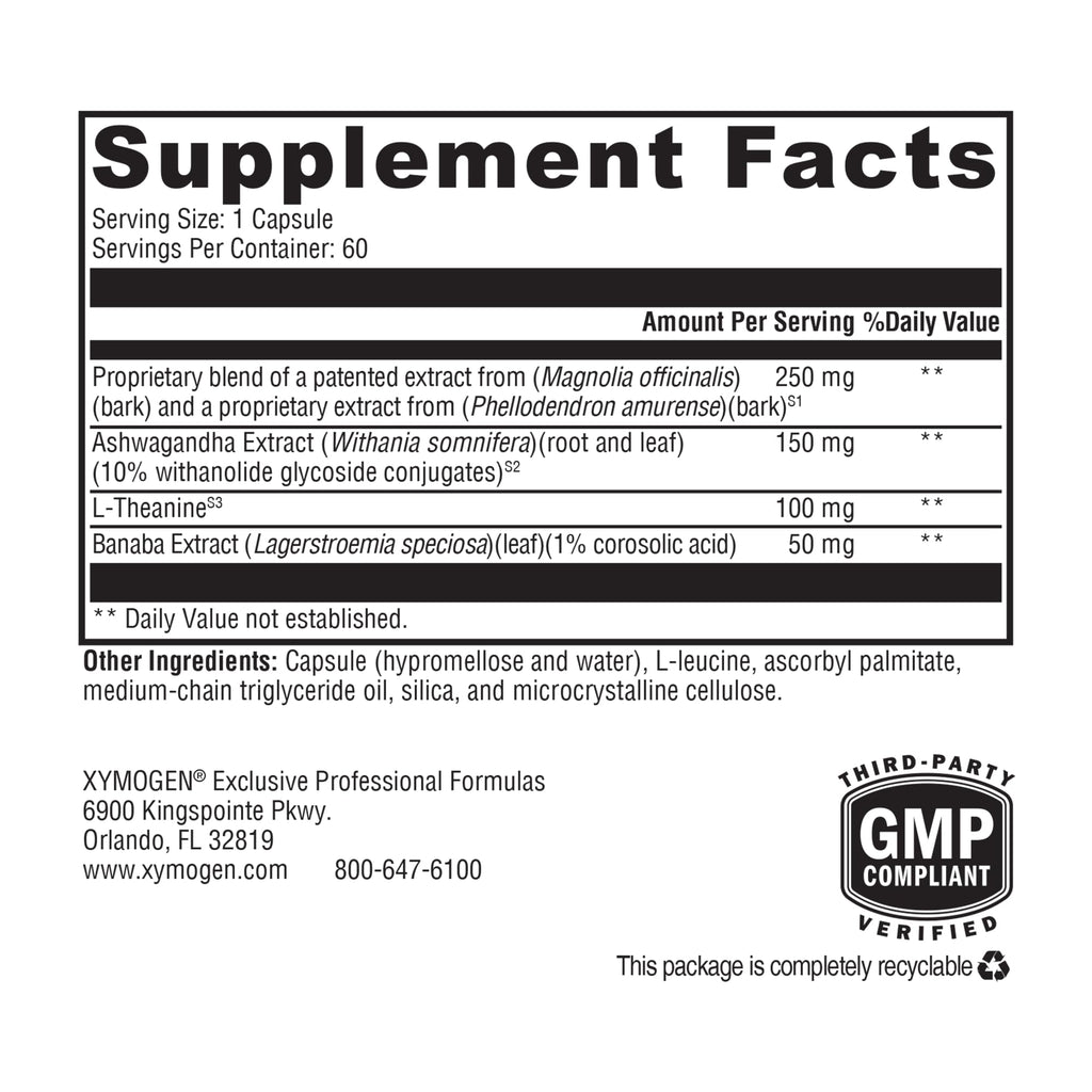 XYMOGEN Cortisolv Cortisol Supplement – Ashwagandha & L-Theanine for Energy, Relaxation & Clarity (60 Capsules)