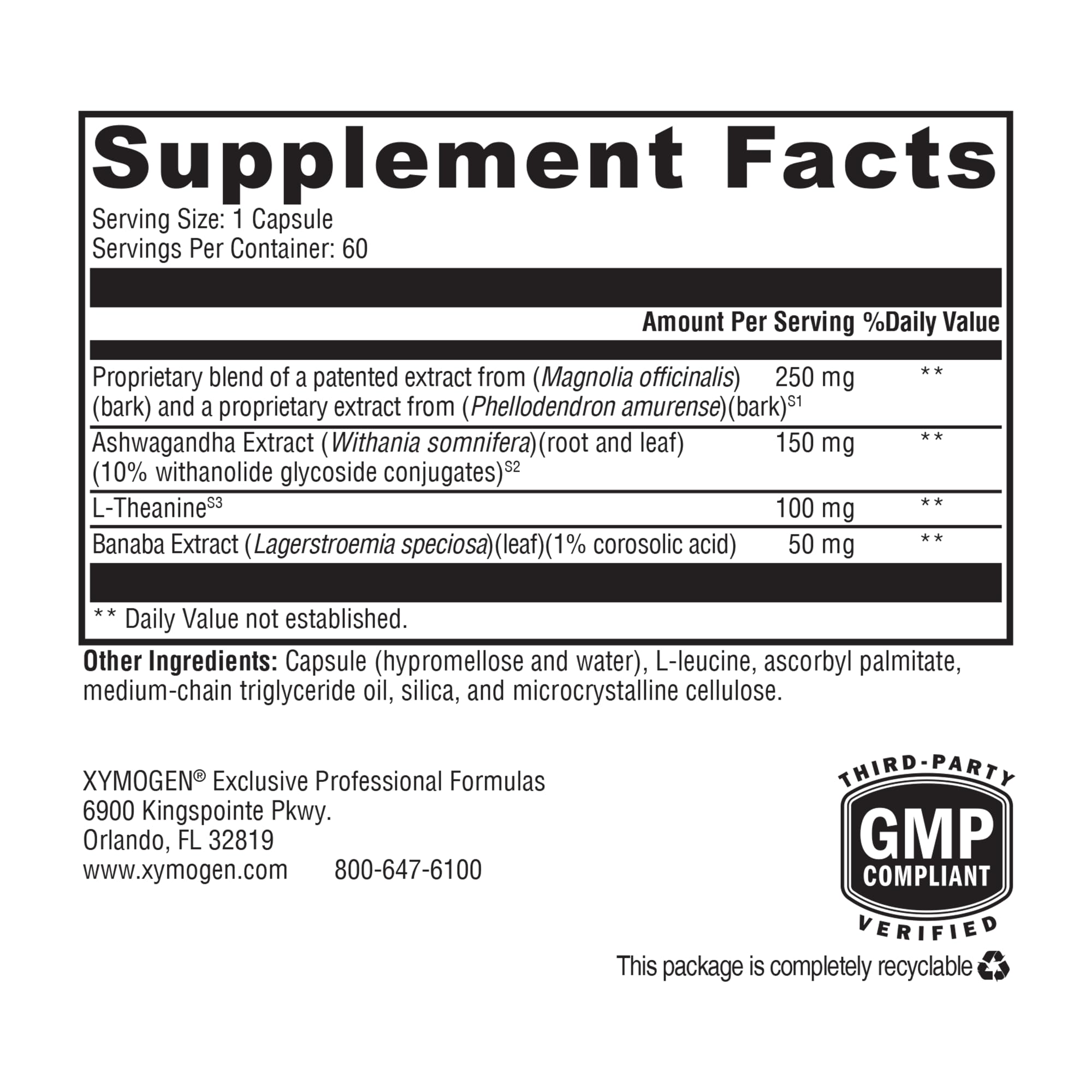 XYMOGEN Cortisolv Cortisol Supplement – Ashwagandha & L-Theanine for Energy, Relaxation & Clarity (60 Capsules)