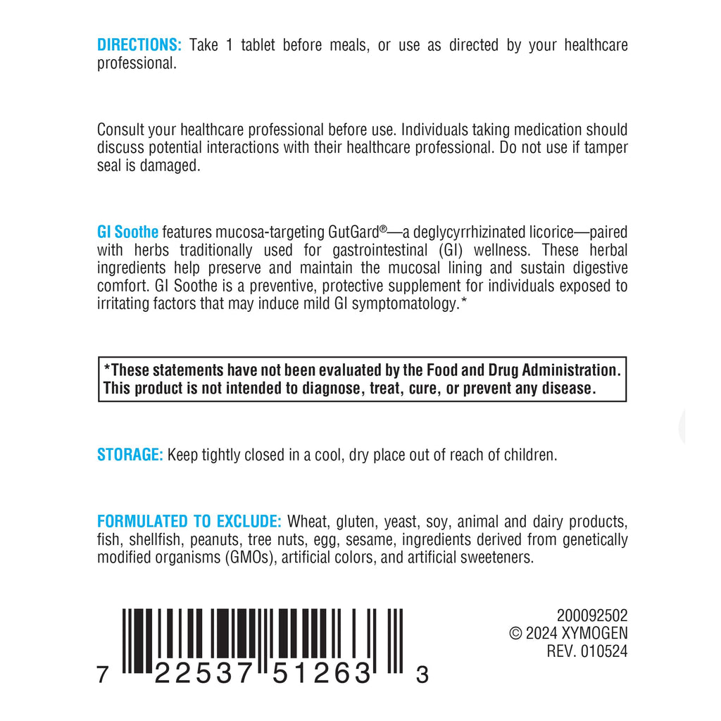XYMOGEN Gut Health Supplements - GI Soothe Chocolate - Slippery Elm Bark, Licorice Root Extract & Marshmallow Root - Promote GI Lining Health, Mild Bloating Relief & Digestive Comfort (90 Tablets)