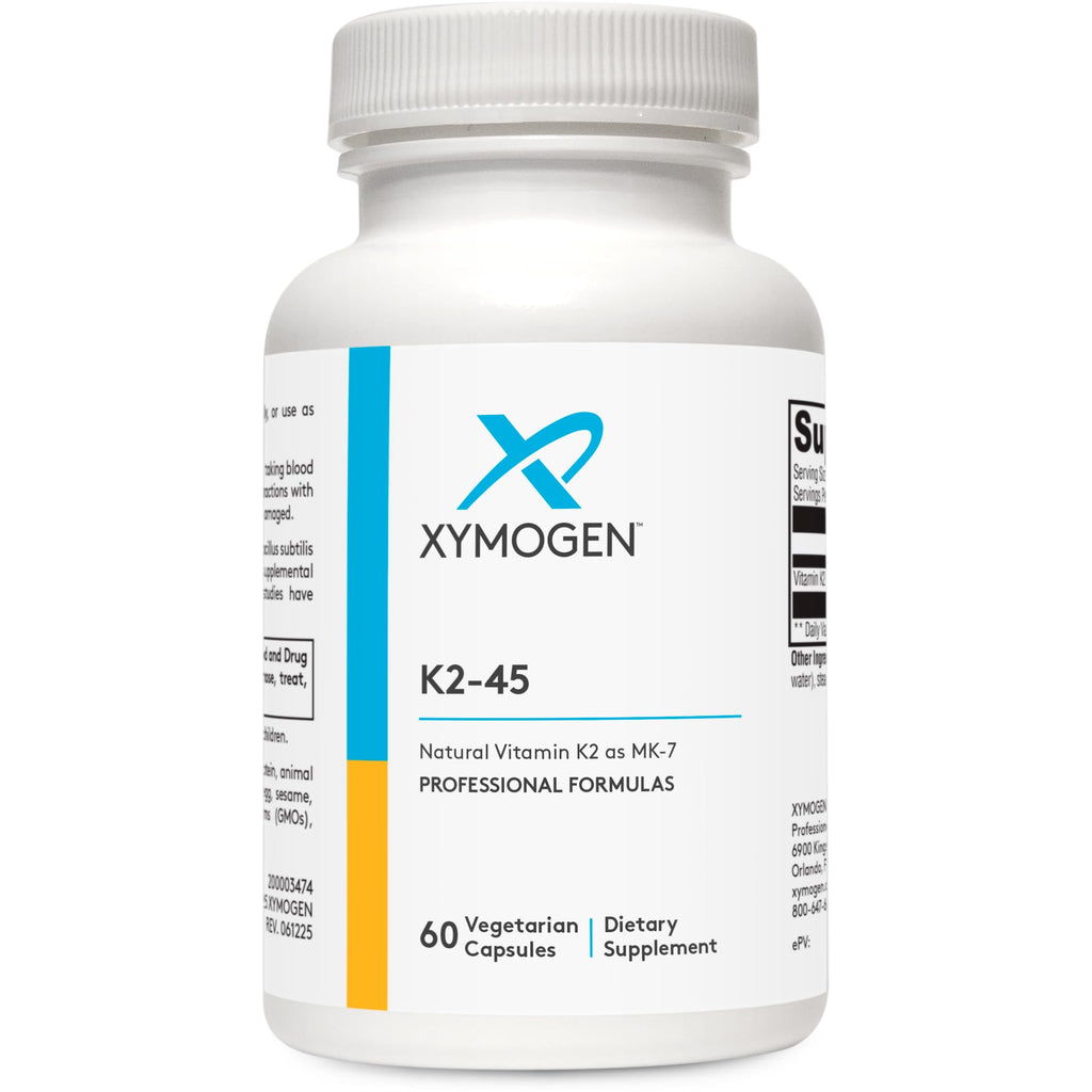XYMOGEN K2-45 Vitamin K2 MK-7 - Non-GMO Soybeans - Most Bioavailable - 60 Capsules