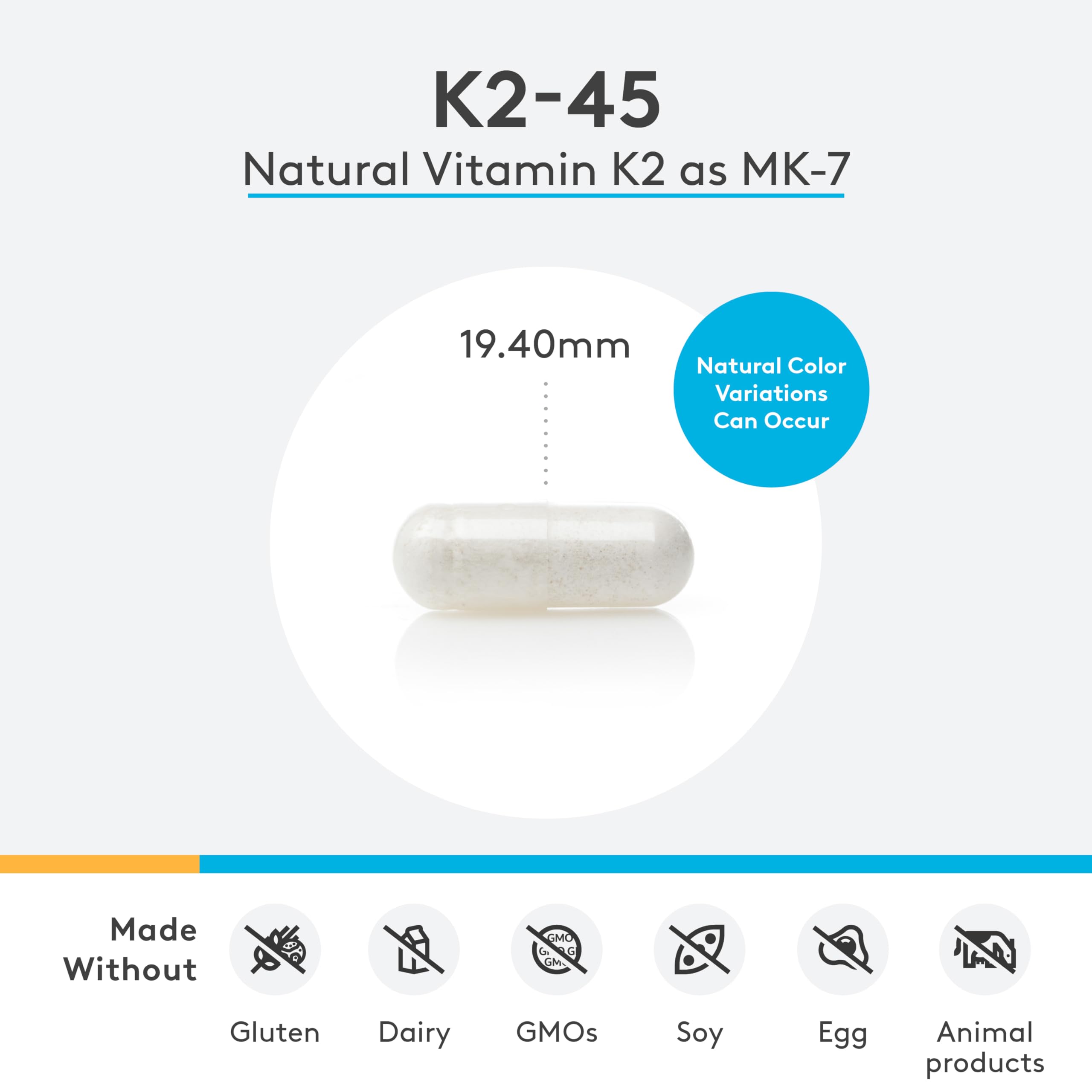 XYMOGEN K2-45 Vitamin K2 MK-7 - Non-GMO Soybeans - Most Bioavailable - 60 Capsules