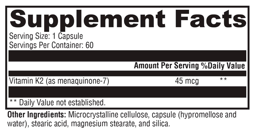 XYMOGEN K2-45 Vitamin K2 MK-7 - Non-GMO Soybeans - Most Bioavailable - 60 Capsules