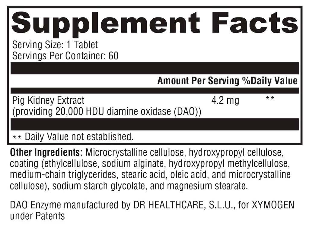 XYMOGEN HistDAO — DAO Enzyme Supplement, 20,000 HDU/Tablet, Digestive Health Support (60 Tablets)