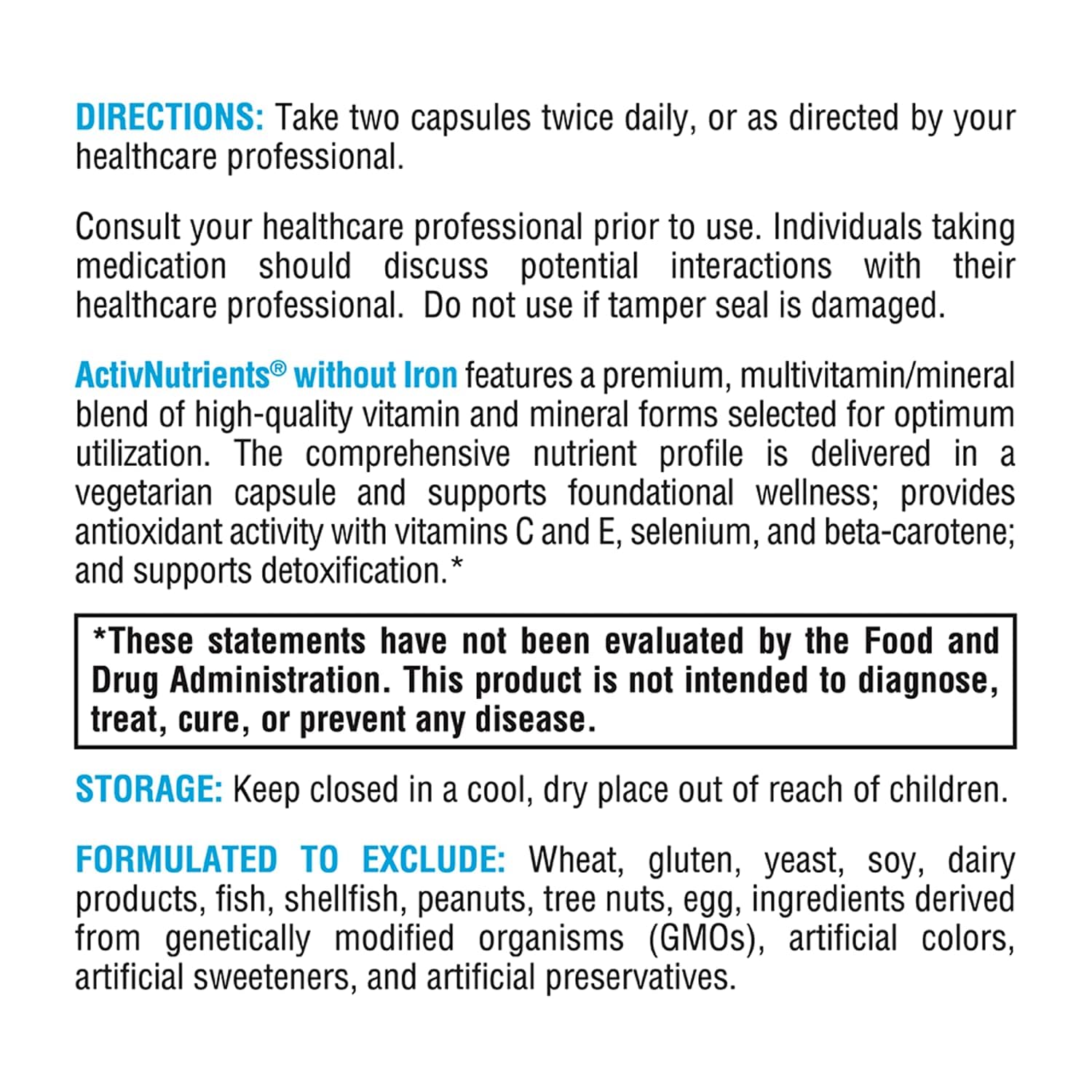 XYMOGEN ActivNutrients Without Iron — Multivitamin & Mineral Blend for Wellness, Immune, Energy & Mood (120 Capsules)