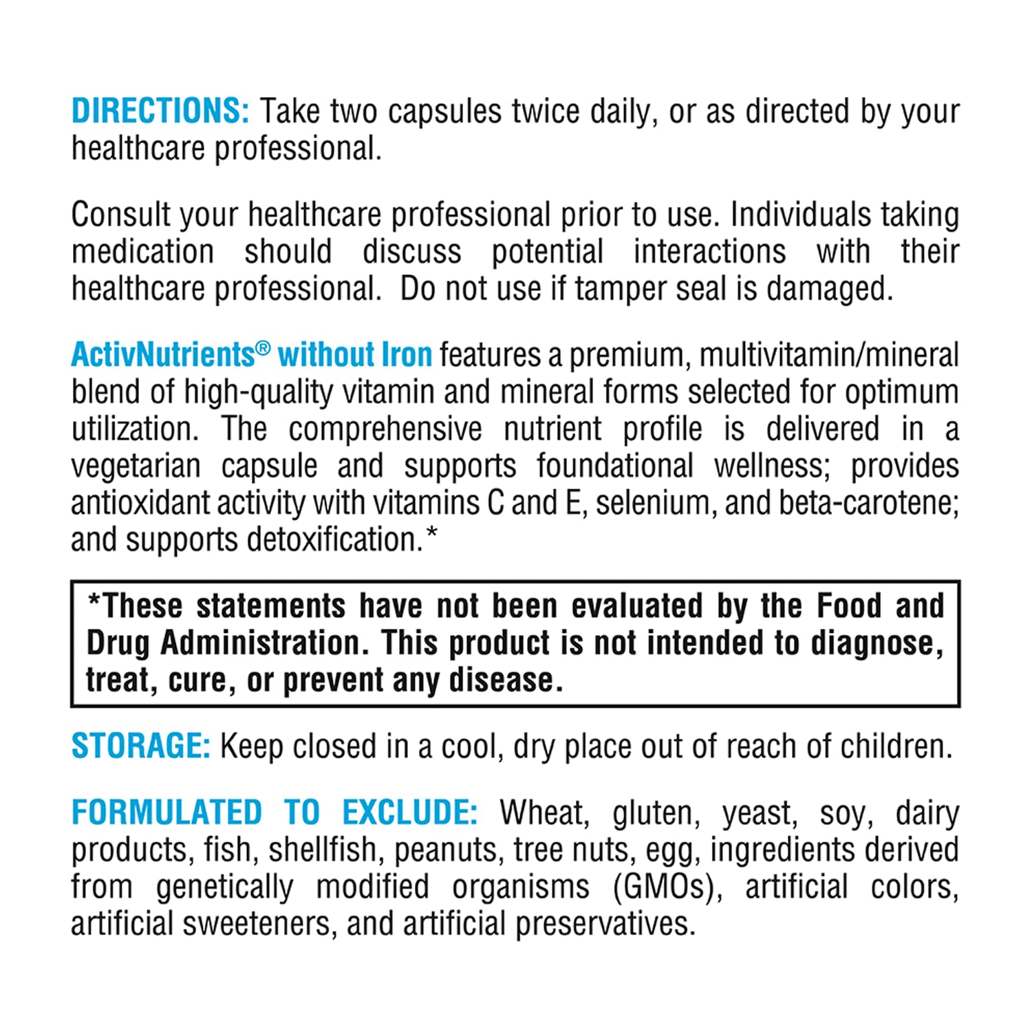 XYMOGEN ActivNutrients Without Iron — Multivitamin & Mineral Blend for Wellness, Immune, Energy & Mood (120 Capsules)