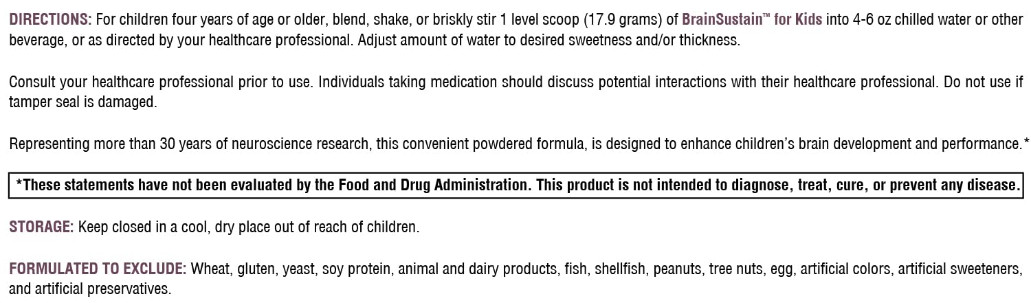 XYMOGEN BrainSustain for Kids – Focus Support with NAC, ALA & DHA | Non-GMO, Gluten & Dairy-Free (9.47 oz)