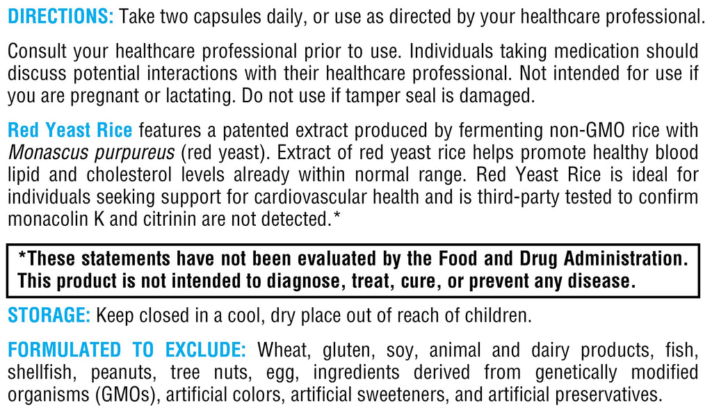 XYMOGEN Red Yeast Rice - Non-GMO Red Yeast Rice Supplement to Help Maintain Already Healthy Blood Lipid + Cholesterol Levels - Cardiovascular Support - Tested Citrinin-Free (30 Capsules)