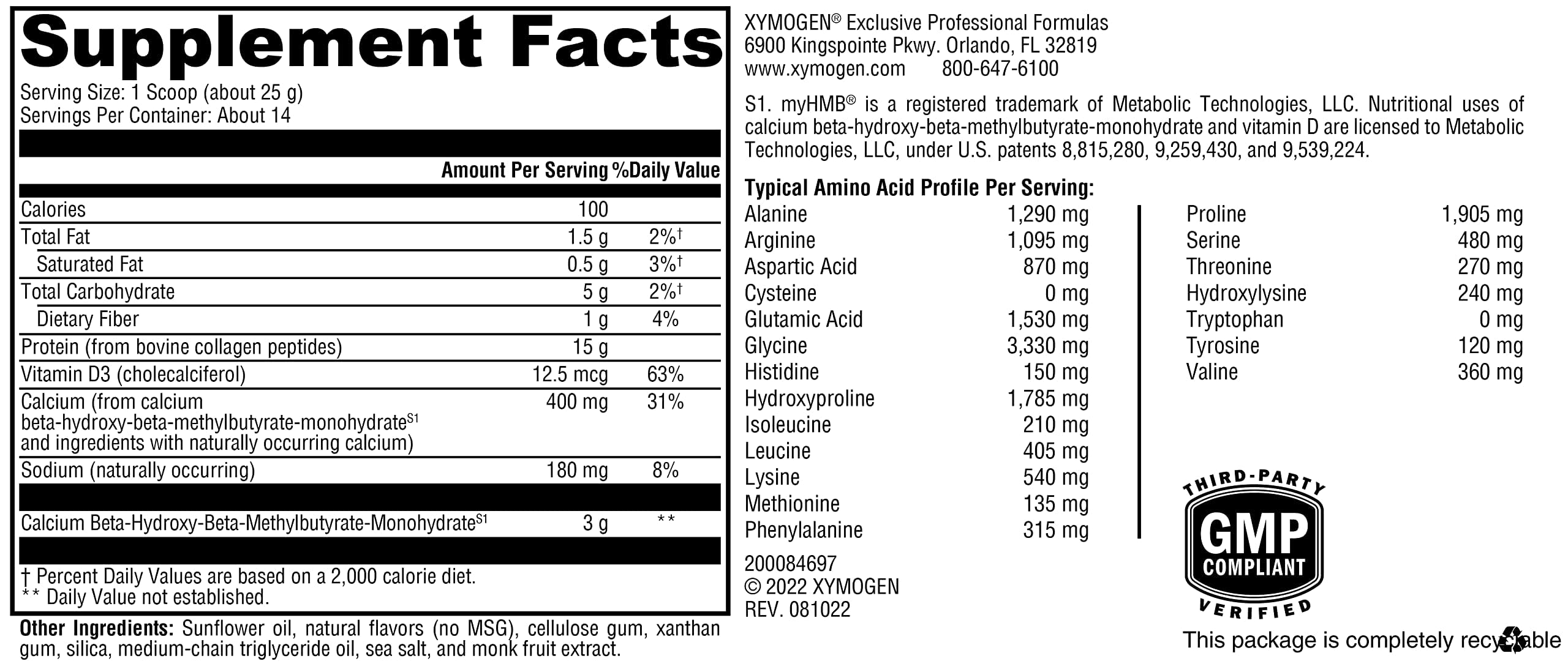XYMOGEN FIT Food Collagen – Bovine Collagen Peptides with HMB + Vitamin D3, Vanilla, 15g Protein, 12.35 oz