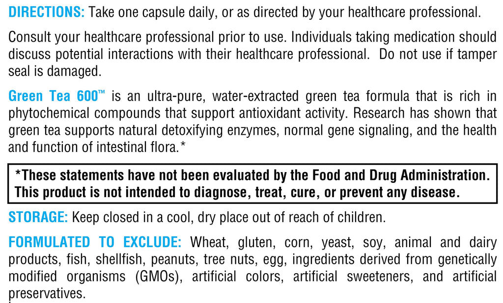 XYMOGEN Green Tea 600 - Ultra Pure Green Tea Extract Capsules - Immune Support, Heart & Brain Health | Gluten Free, Vegan, Non-GMO | 60 Capsules