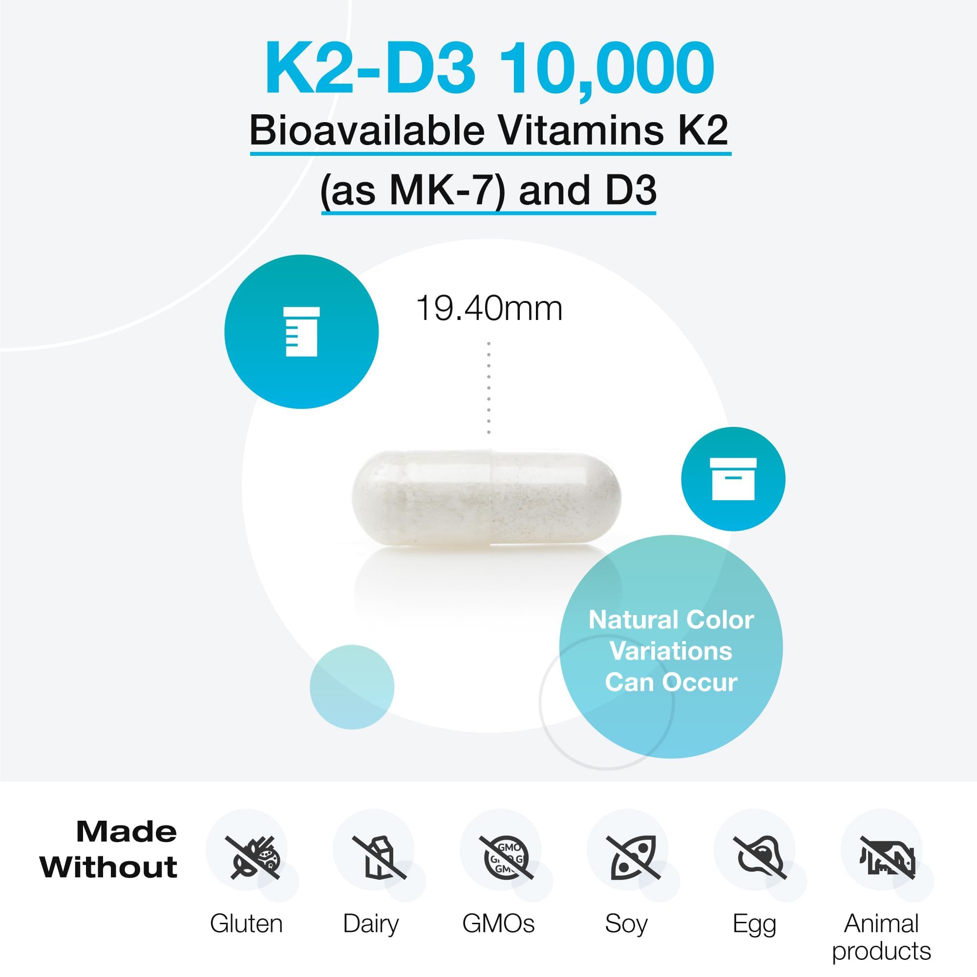 XYMOGEN K2-D3 10000 IU – Bioavailable Vitamin D3 K2 (MK-7) for Bone, Heart & Immune Support | 60 Capsules