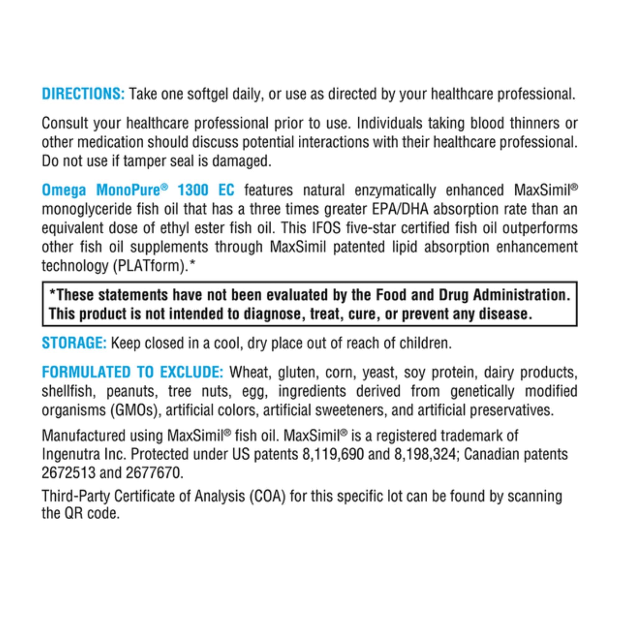 XYMOGEN Omega MonoPure 1300 EC — 3X Absorption DHA/EPA Omega-3 (60 Softgels)