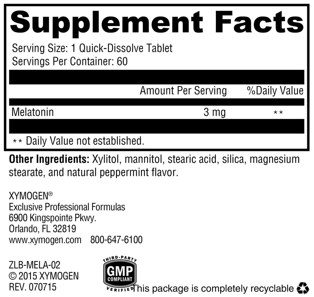 XYMOGEN Melatonin Peppermint Lozenges 3mg | Nighttime Sleep Support (60 Quick-Dissolve Tablets)