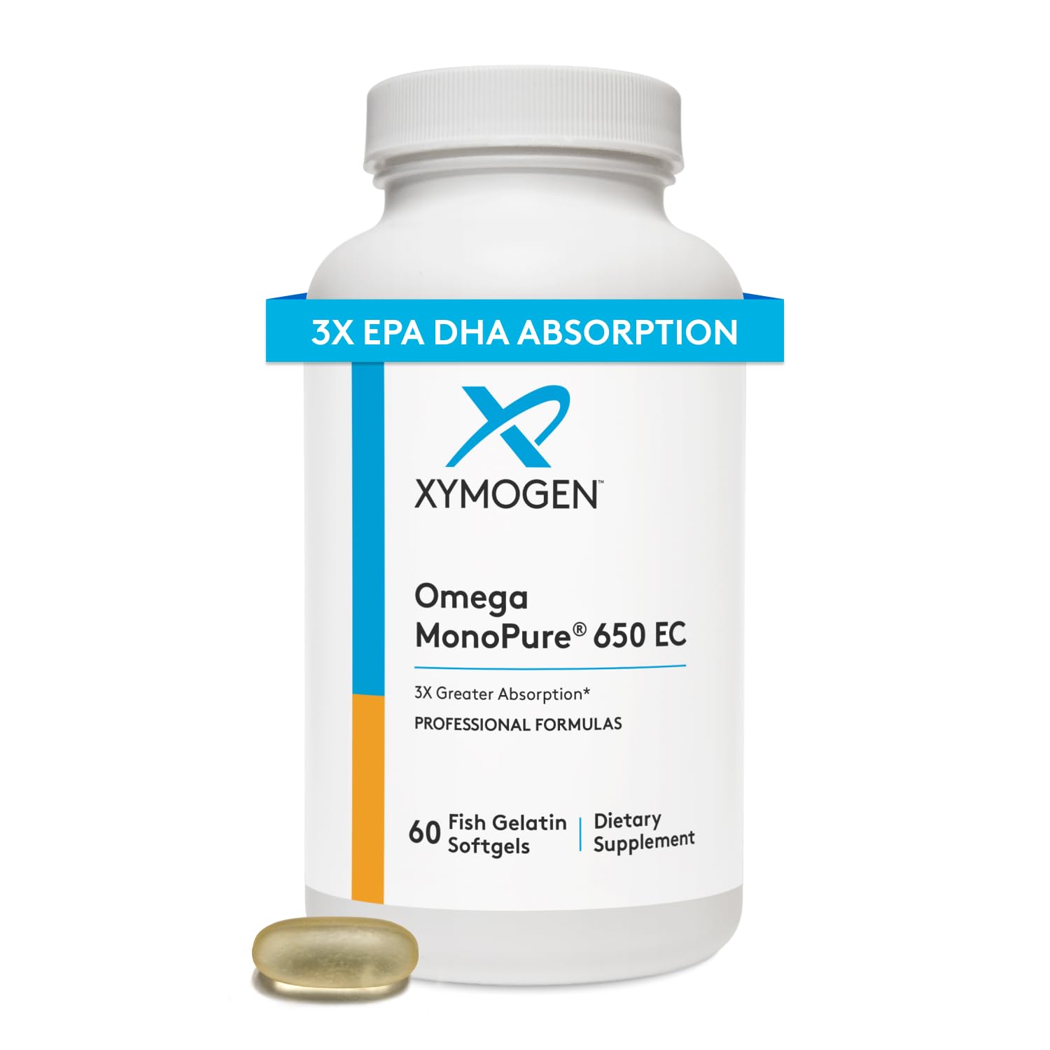 XYMOGEN Omega MonoPure 650 EC – 3X Absorption, Small Softgels for Heart & Brain (120 Softgels)
