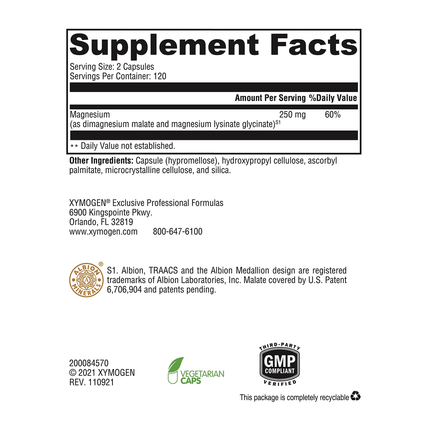 XYMOGEN OptiMag 125 – Chelated Magnesium for Nerves, Muscles, Bones & Heart (240 Capsules)