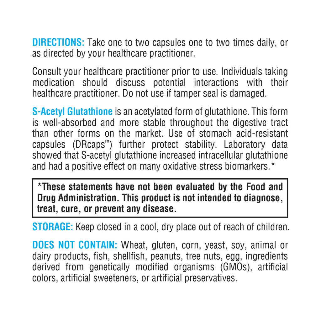 XYMOGEN S Acetyl Glutathione - Superior Absorption Glutathione Supplement with Stomach Acid-Resistant Capsules (60 Capsules) | Immune Support & Healthy Aging