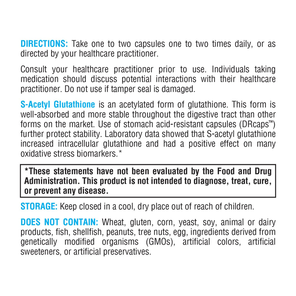 XYMOGEN S Acetyl Glutathione – Superior Absorption, Acid-Resistant DRcaps Capsules (120 Capsules)