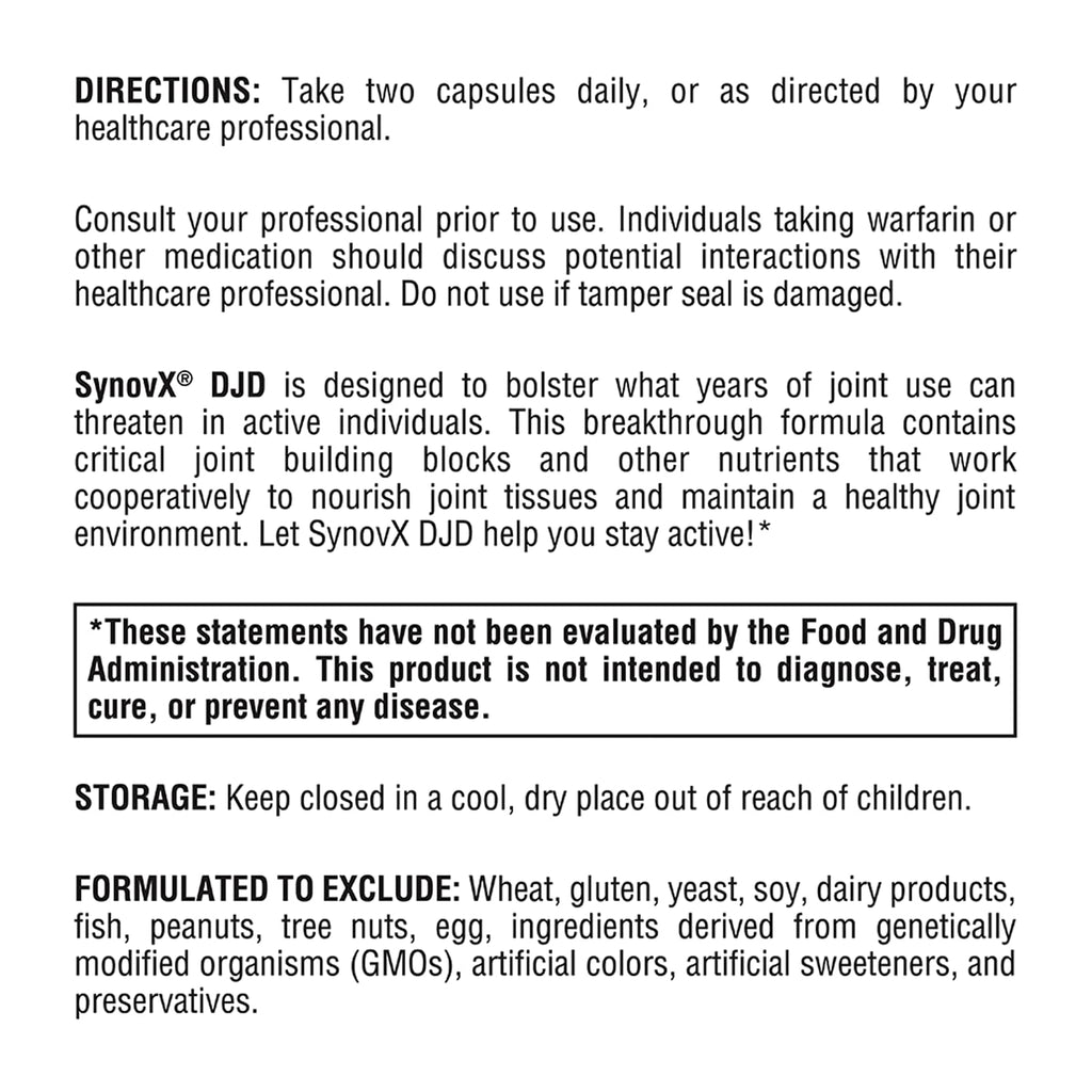 XYMOGEN SynovX DJD – Supports Healthy Joints with MSM, Green-Lipped Mussel (120 Capsules)