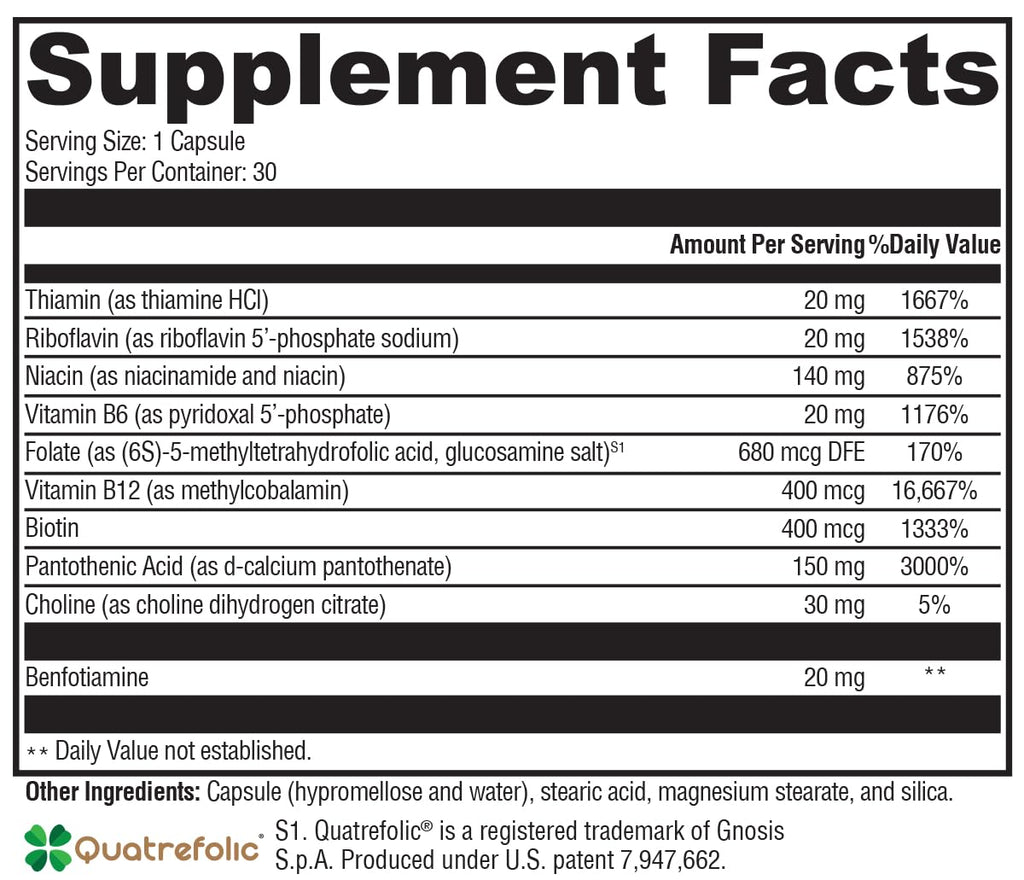 Xymogen Vitamin B Complex - B Activ - Activated B Vitamins with Benfotiamine and Quatrefolic - Support Adrenal and Immune Function + A Healthy Cardiovascular and Nervous System (30 Capsules)