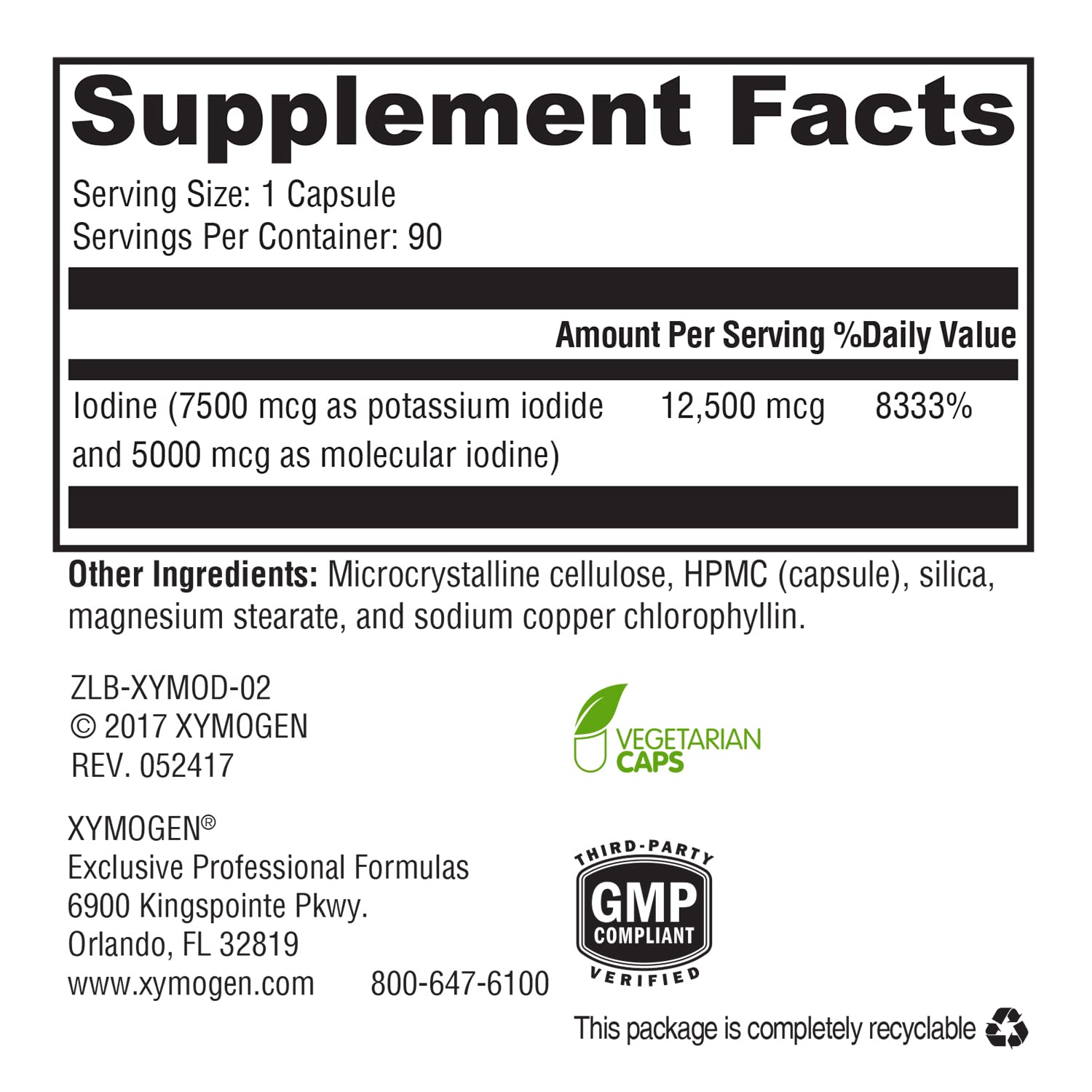 XYMOGEN XymoDine Iodine – High Potency, 90 Veg Capsules