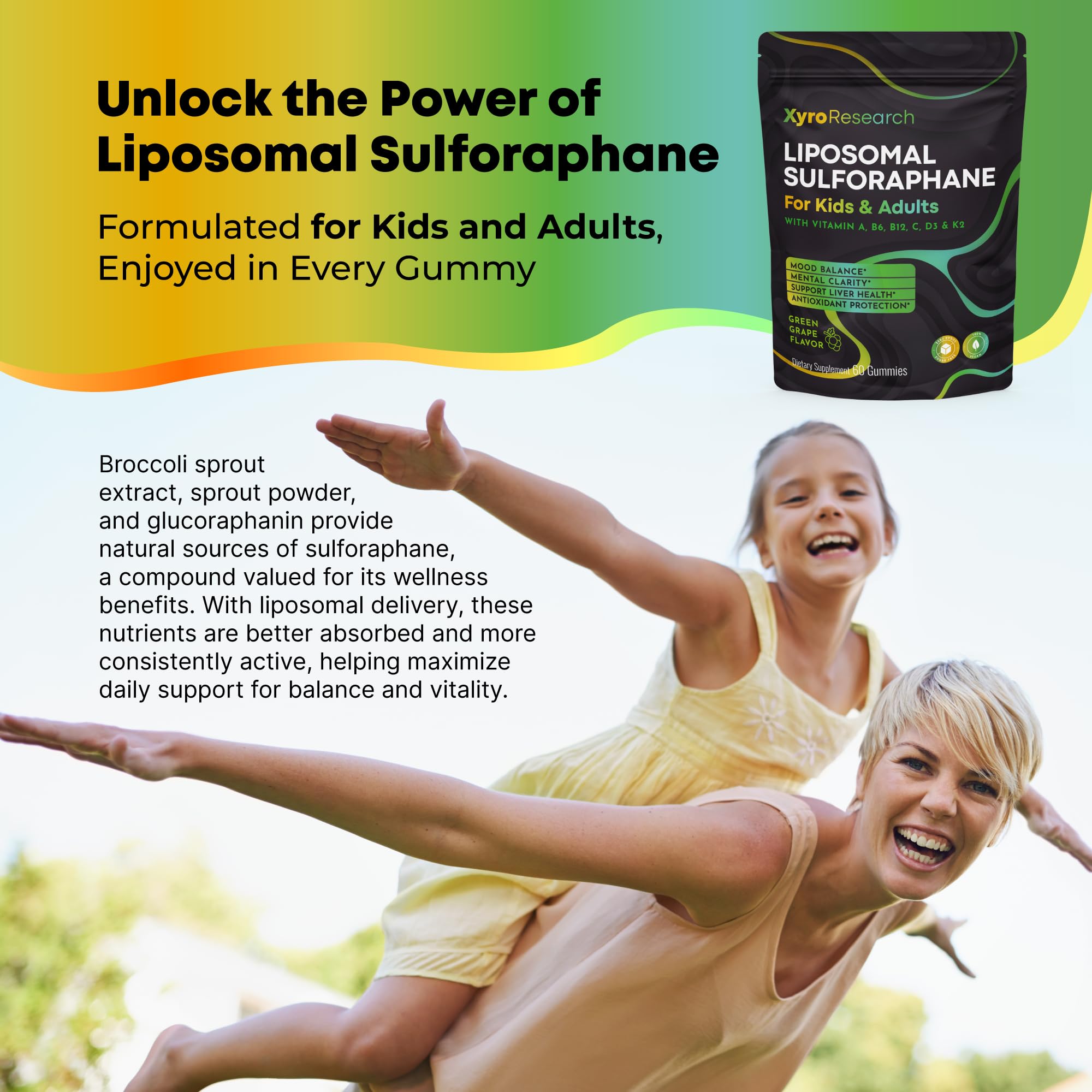 Xyro Research Liposomal Sulforaphane Gummies – 150mg Broccoli Sprout Extract | Vegan, Non-GMO, Sugar-Free
