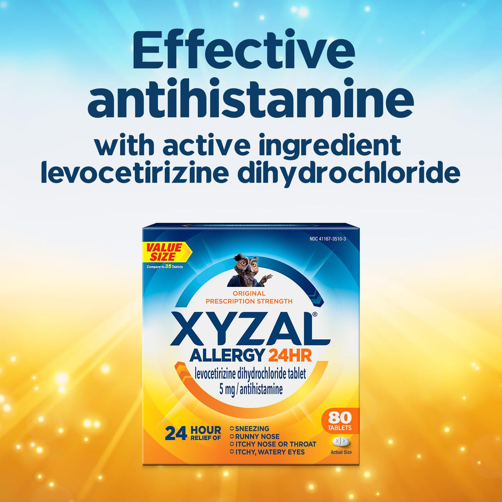 Xyzal 24 Hour Allergy Relief Medicine - Original Prescription Strength Antihistamine (Levocetirizine Dihydrochloride) 5 mg, 80 Count