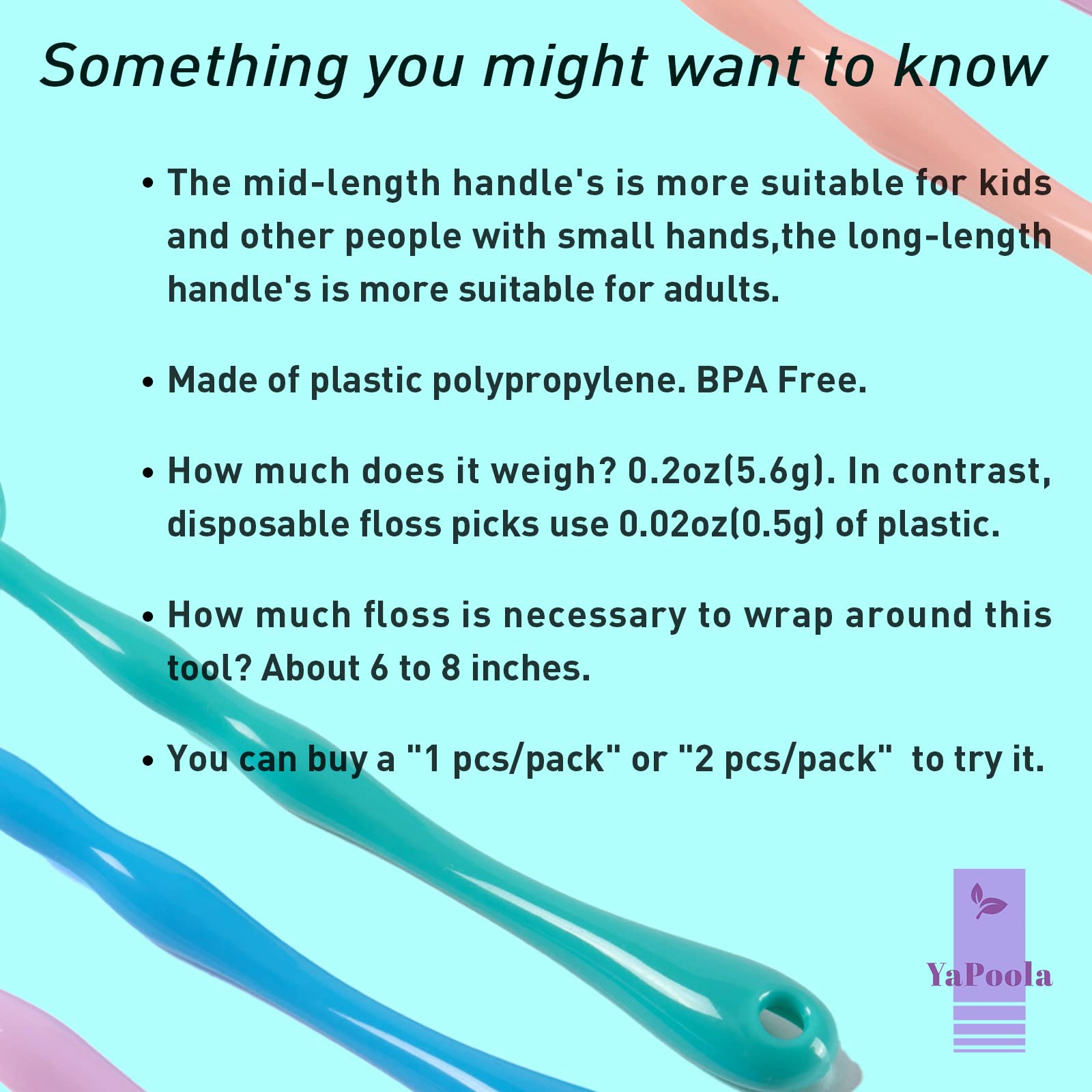 YaPoola Colorful Floss Holder - Reusable Dental Floss Handle (3 Count)