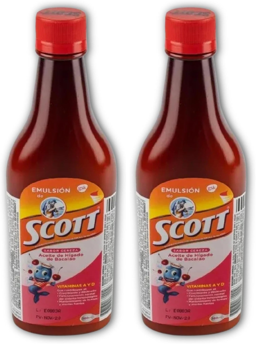 YAHVE Cherry Flavor Cod Liver Oil Emulsion with Vitamin A & Calcium (360 ml / 12.17 fl oz) – Kids Dietary Supplement – Pack of 2