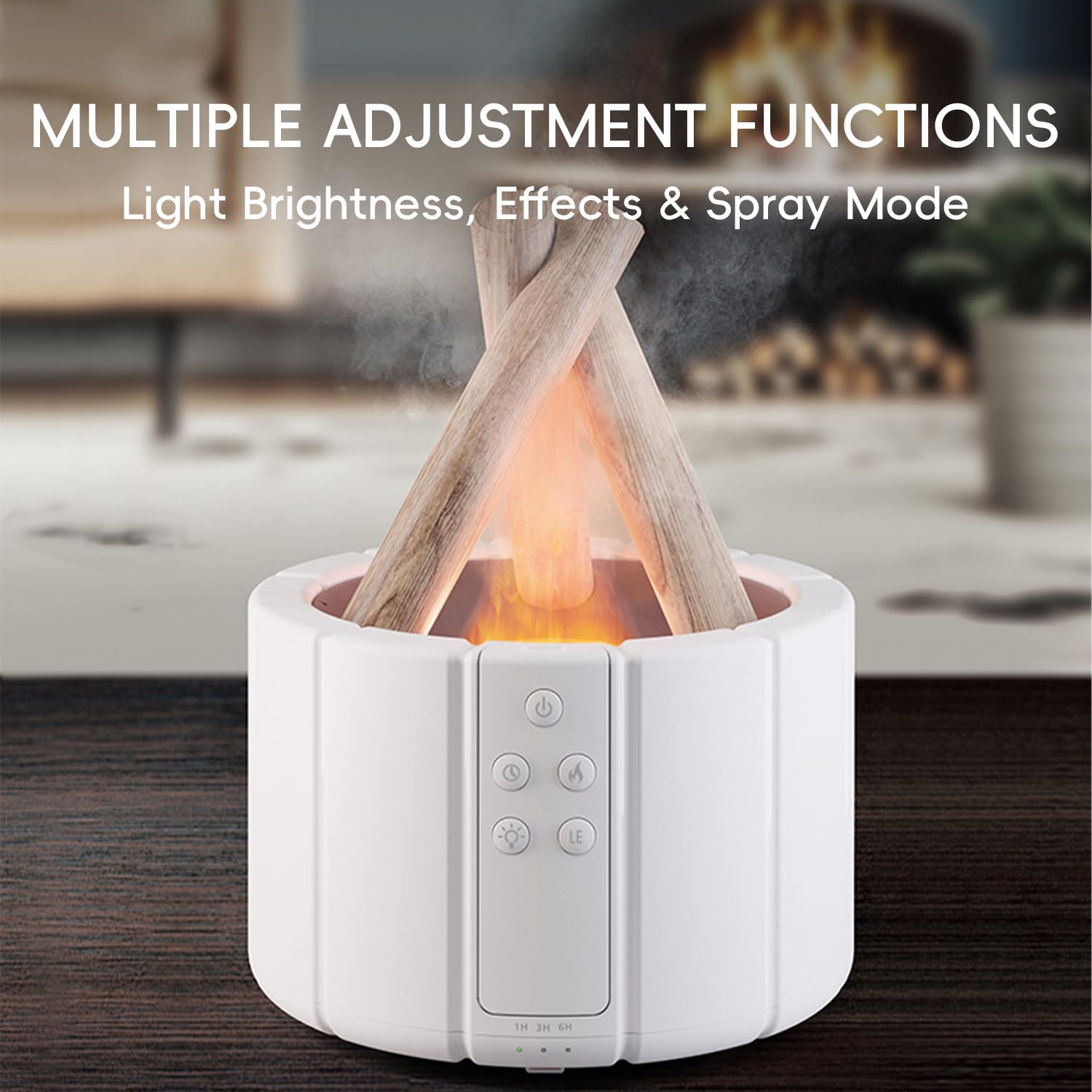 YALEDI Campfire Flame Diffuser – 250ml Wood Diffuser with Remote, Auto Shut-Off (White)
