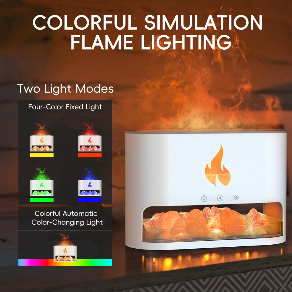 YALEDI Essential Oil Diffuser – Fireplace Flame Light, 250ml Himalayan Salt Lamp (White)