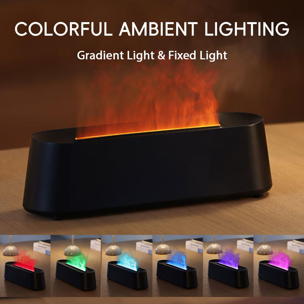 YALEDI Essential Oil Diffuser – Fireplace Flame 250ml, 7 Color Lights, Remote, Auto-Off | Black