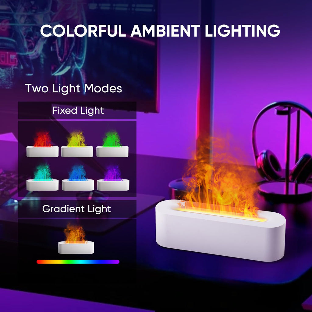 YALEDI Fireplace Flame Essential Oil Diffuser - 150ml Ultrasonic Humidifier, 7-Color Lights, Auto-Off (White)
