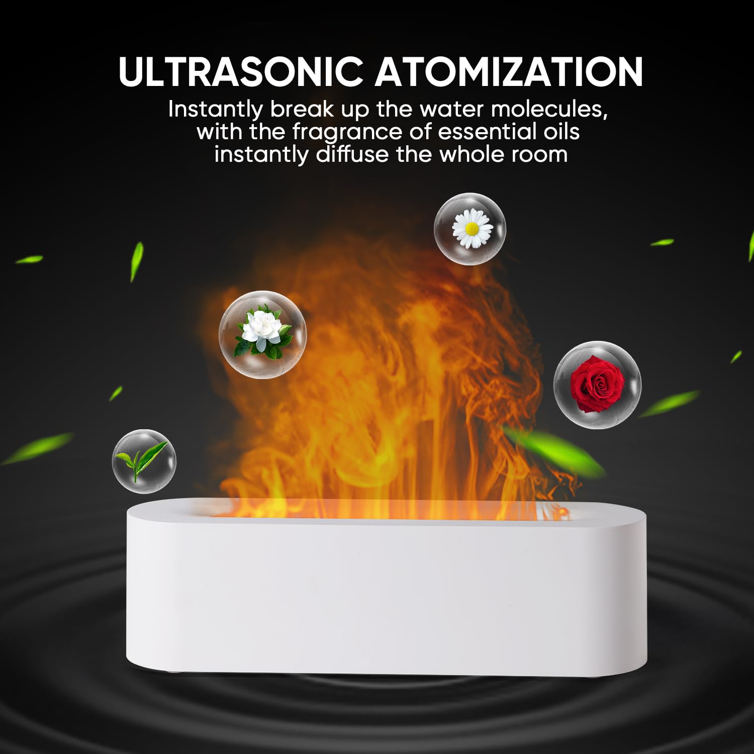 YALEDI Fireplace Flame Essential Oil Diffuser - 150ml Ultrasonic Humidifier, 7-Color Lights, Auto-Off (White)