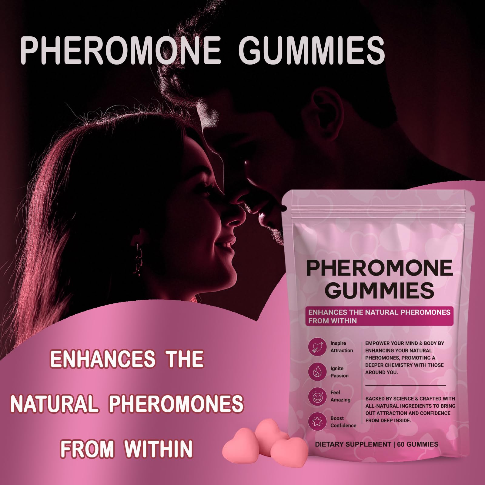 Yalei Pheromone Gummies for Women – Charisma, Confidence & Social Vibe (Sugar Free, Strawberry)