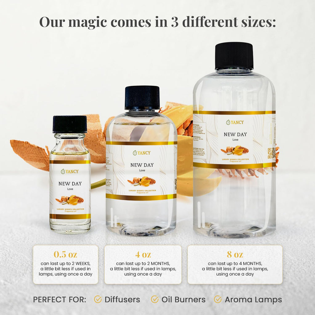 YANCY New Day Luxury Collection Fragrance Oil (4 oz) – Uplifting Citrus & Floral Scent for Diffusers, Oil Burners & Aroma Lamps
