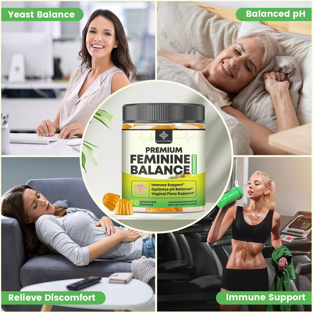 YANLUOBO Feminine Balance Probiotic Gummies - Women's Vaginal Health Support | PH Balance & Odor, Flora, Immune Support | Probiotics for Women, Vegan Pineapple Flavor, 120 Count